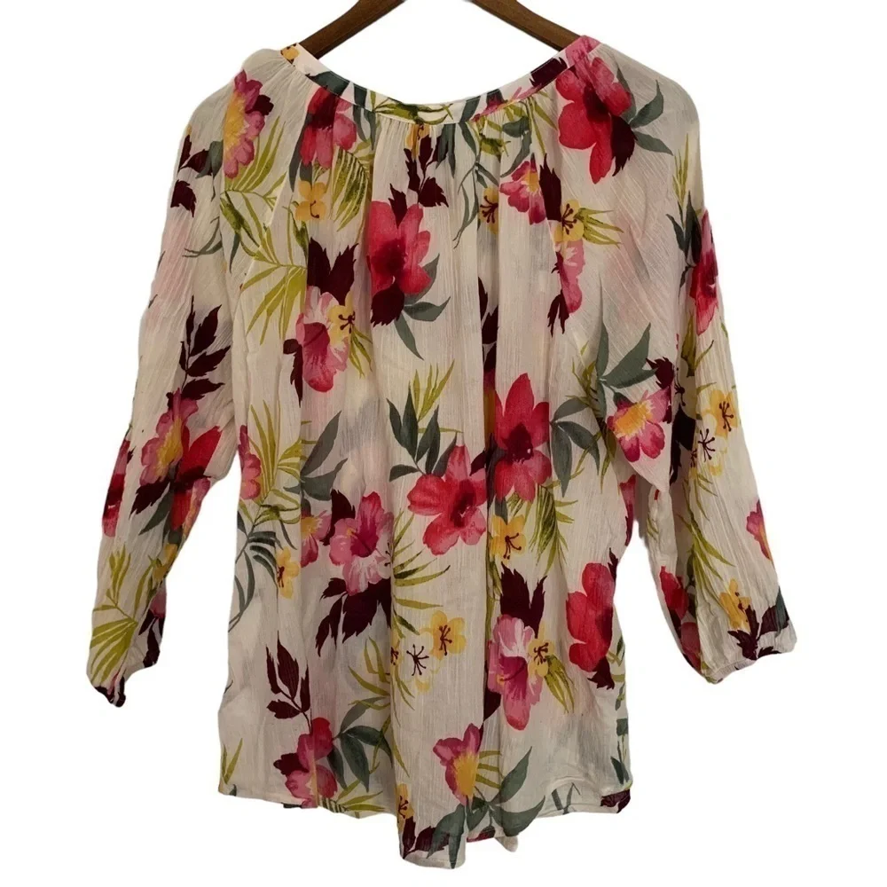 Chaps Multicolor Tropical Button Down Flowy Top 3/4 Sleeve XLP